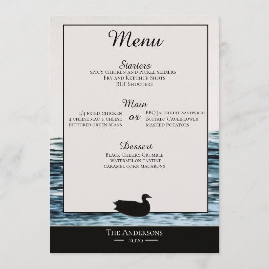 Wild Duck Lake Diner Menu Kaart (Voorkant)