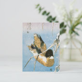 Wild Duck Swimming Snow Laden Reeds door Hiroshige Briefkaart (Staand voorkant)