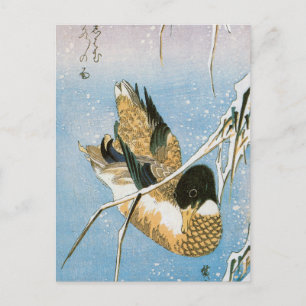 Wild Duck Swimming Snow Laden Reeds door Hiroshige Briefkaart