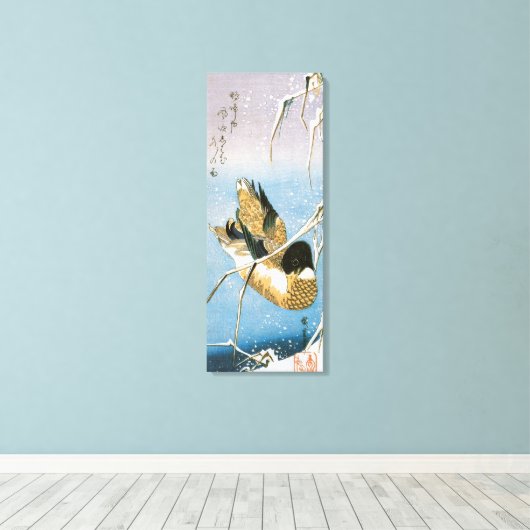 Wild Duck Swimming Snow Laden Reeds door Hiroshige Canvas Afdruk (Insitu (Houten vloer))