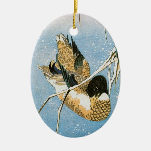 Wild Duck Swimming Snow Laden Reeds door Hiroshige Keramisch Ornament (Voorkant)