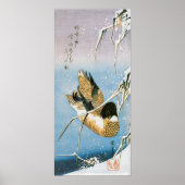 Wild Duck Swimming Snow Laden Reeds door Hiroshige Poster (Voorkant)