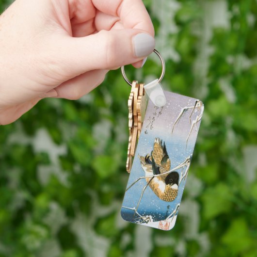 Wild Duck Swimming Snow Laden Reeds door Hiroshige Sleutelhanger (Hand)