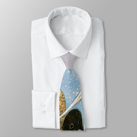 Wild Duck Swimming Snow Laden Reeds door Hiroshige Stropdas (Gebonden)