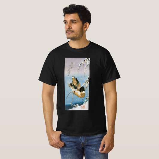 Wild Duck Swimming Snow Laden Reeds door Hiroshige T-shirt (Voorkant volledig)