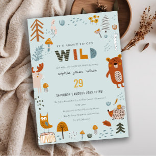 Wild Dusky Blue Woodland Animals Baby shower Kaart