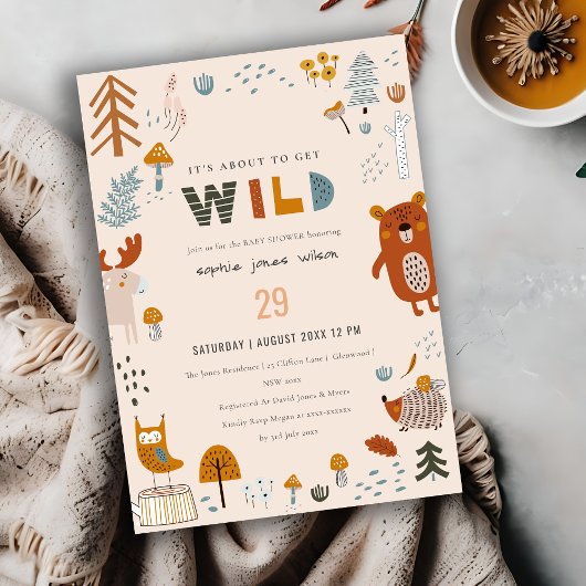 Wild Dusky Blush Woodland Animals Baby shower Kaart