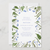 Wild een 1e verjaardag blauwe bloemenvaren botanis kaart (Achterkant)