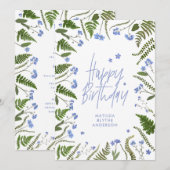 Wild een 1e verjaardag blauwe bloemenvaren botanis kaart (Voorkant / Achterkant)