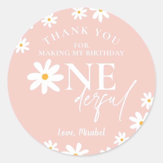 Wild Een 1e Verjaardag Boho Retro Blush Roze Daisy Ronde Sticker (Voorkant)
