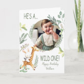 wild een 1e verjaardag Boy Sweet Animal waterverf Kaart (Voorkant)