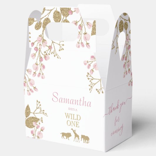 Wild Een 1e Verjaardag Dieren Dank U Roze Goud Bedankdoosjes (Geopend)