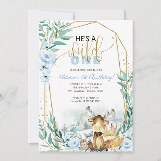 Wild Een 1e Verjaardag Groen Bos Uitnodiging (Voorkant)