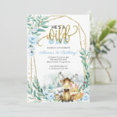 Wild Een 1e Verjaardag Groen Bos Uitnodiging (Staand voorkant)