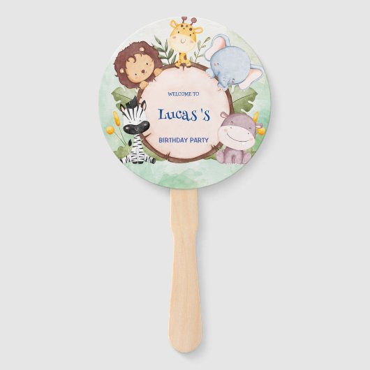 wild een 1e verjaardag oerwoud safari Verjaardagsf Handwaaier (Voorkant)