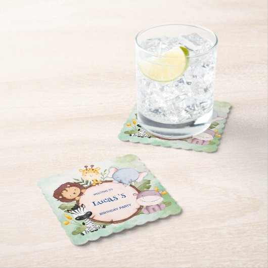 wild een 1e verjaardag oerwoud safari Verjaardagsf Kartonnen Onderzetters (Insitu)