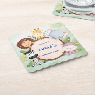 wild een 1e verjaardag oerwoud safari Verjaardagsf Kartonnen Onderzetters