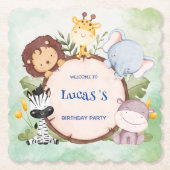 wild een 1e verjaardag oerwoud safari Verjaardagsf Kartonnen Onderzetters (Voorkant)