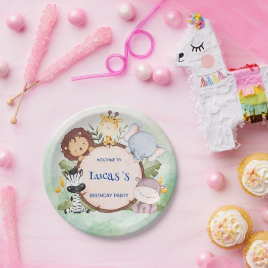 wild een 1e verjaardag oerwoud safari Verjaardagsf Papieren Bordje (Feest)