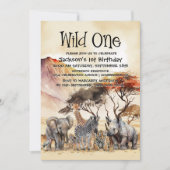 Wild Een 1e verjaardag Safari Dieren Verjaardag Kaart (Voorkant)