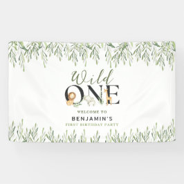 Wild Een 1e Verjaardag Safari Dieren Welkomstfeest Spandoek