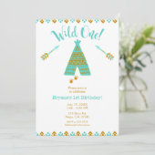 Wild Een 1e verjaardag Turquoise & Gold Tepee Part Kaart (Staand voorkant)