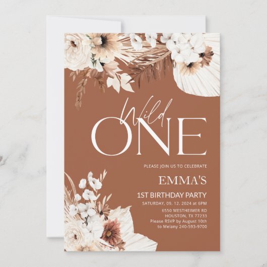 Wild Een 1e Verjaardag Uitnodiging Boho Terracotta (Voorkant)