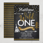 Wild Een 1e Verjaardag Uitnodiging Chalkboard (Voorkant / Achterkant)