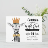 Wild Een 1e Verjaardag Uitnodiging Giraffe Oerwoud (Staand voorkant)
