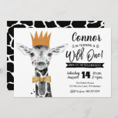 Wild Een 1e Verjaardag Uitnodiging Giraffe Oerwoud (Voorkant / Achterkant)