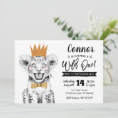 Wild Een 1e Verjaardag Uitnodiging Oerwoud Leeuw (Staand voorkant)