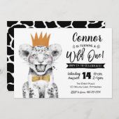Wild Een 1e Verjaardag Uitnodiging Oerwoud Leeuw (Voorkant / Achterkant)