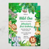 Wild één 1e verjaardag uitnodiging safari (Voorkant / Achterkant)