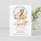 Wild Een 1e Verjaardag Uitnodiging Woodland Dieren (Staand voorkant)