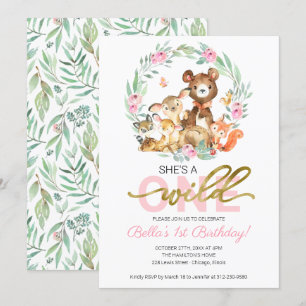 Wild Een 1e Verjaardag Uitnodiging Woodland Dieren