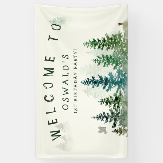 Wild Een 1e Verjaardag Waterverf Bosdieren Spandoek (Verticaal)