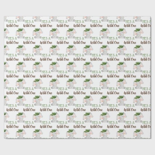 Wild Een 1e Verjaardags Jongen Oerwoud Safari Cadeaupapier (Vlak)