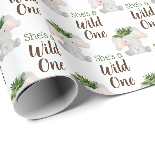 Wild Een 1e Verjaardags Meisje Oerwoud Safari Cadeaupapier (Rol Hoek)