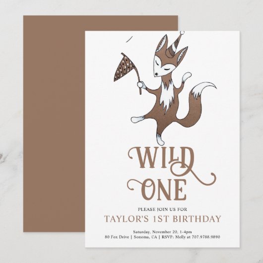 Wild Een 1e Verjaardagsfeest Uitnodiging (Voorkant / Achterkant)