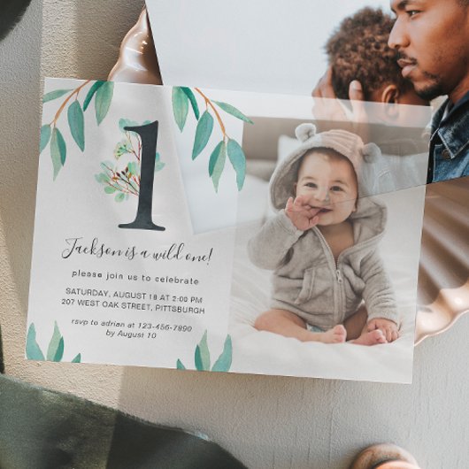 Wild Een 1e Verjaardagsfeestfoto Vellum Uitnodigingen