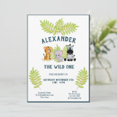 Wild Een Baby 1e Verjaardag Oerwoud Dieren Jongen Kaart (Staand voorkant)