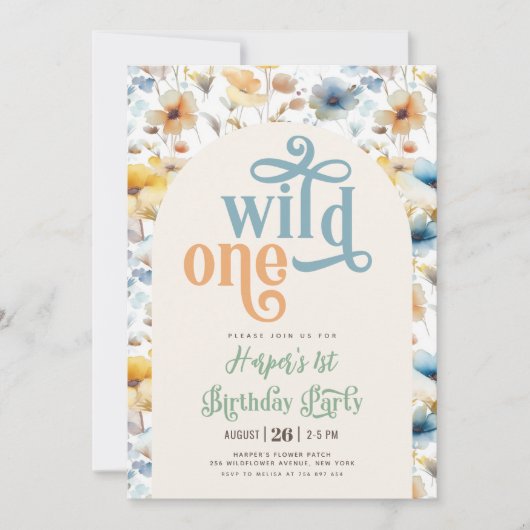 wild een blauwe gele wilde bloem 1e verjaardag kaart (Voorkant)