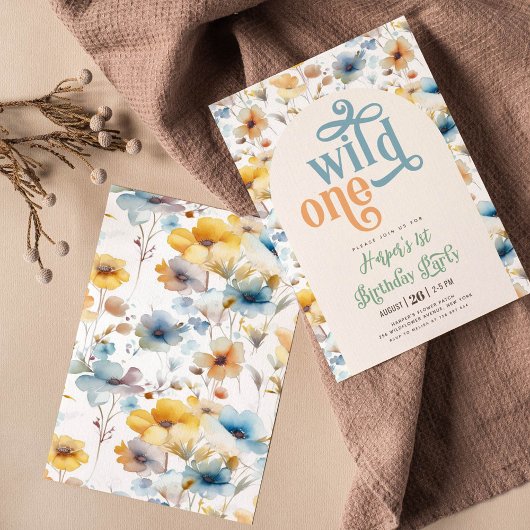wild een blauwe gele wilde bloem 1e verjaardag kaart