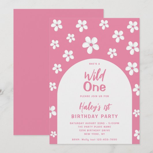 Wild Een Bloemen Schattige Baby Meisje 1e Verjaard Kaart (Voorkant / Achterkant)