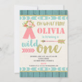 Wild een boho roze blauwgroen 1e eerste verjaardag kaart (Voorkant)