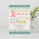 Wild een boho roze blauwgroen 1e eerste verjaardag kaart (Staand voorkant)