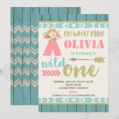 Wild een boho roze blauwgroen 1e eerste verjaardag kaart (Voorkant / Achterkant)