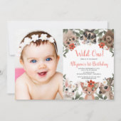 Wild Een bos dieren meisjes 1e verjaardag foto Kaart (Voorkant)