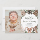 Wild Een bosbeesten jongens 1e verjaardag foto Kaart (Voorkant)