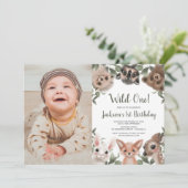 Wild Een bosbeesten jongens 1e verjaardag foto Kaart (Staand voorkant)